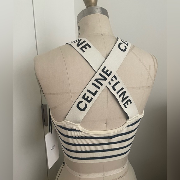 Celine Cross Back Bra *new with tags* Off white / Navy Size Small S - Picture 2 of 8